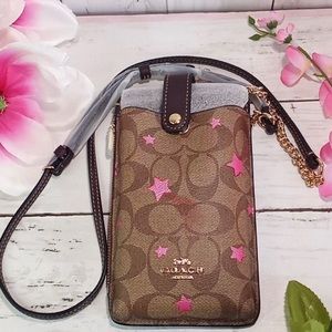 Brand New! Coach North South Phone CxB Signature Canvas w Disco Star Print